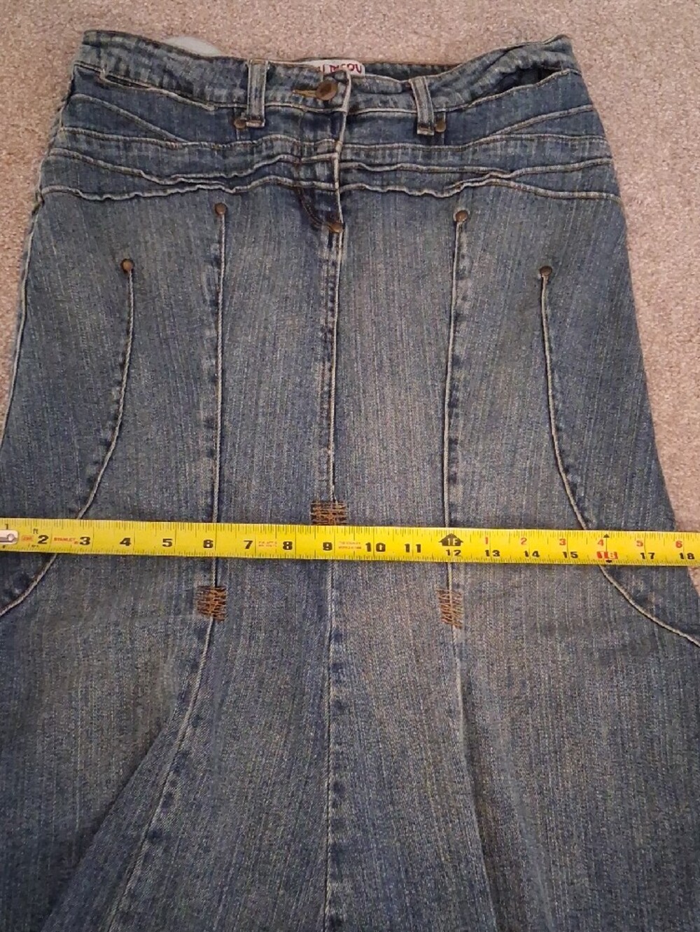Bisou Bisou VTG Y2K Distressed Blue Denim WashSkirt. Boho ALine Mermaid Maxi 12 - Picture 12 of 13